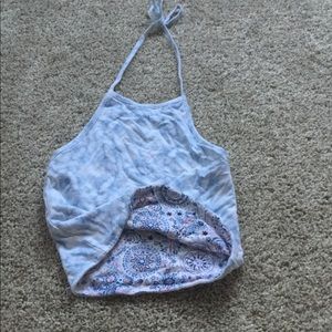 Blue tie dye and patterned Reverse Halter Top